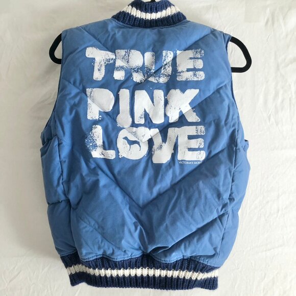 Vintage VS PINK Puffer Vest Dusty Blue - Picture 2 of 7